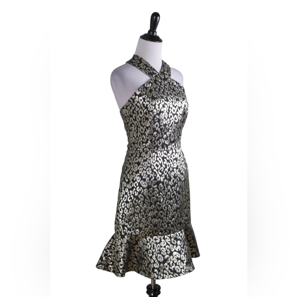 ANTHROPOLOGIE $230 Hutch Metallic Leopard Flounce Halter Twiggy Dress Size 4 - Picture 4 of 6